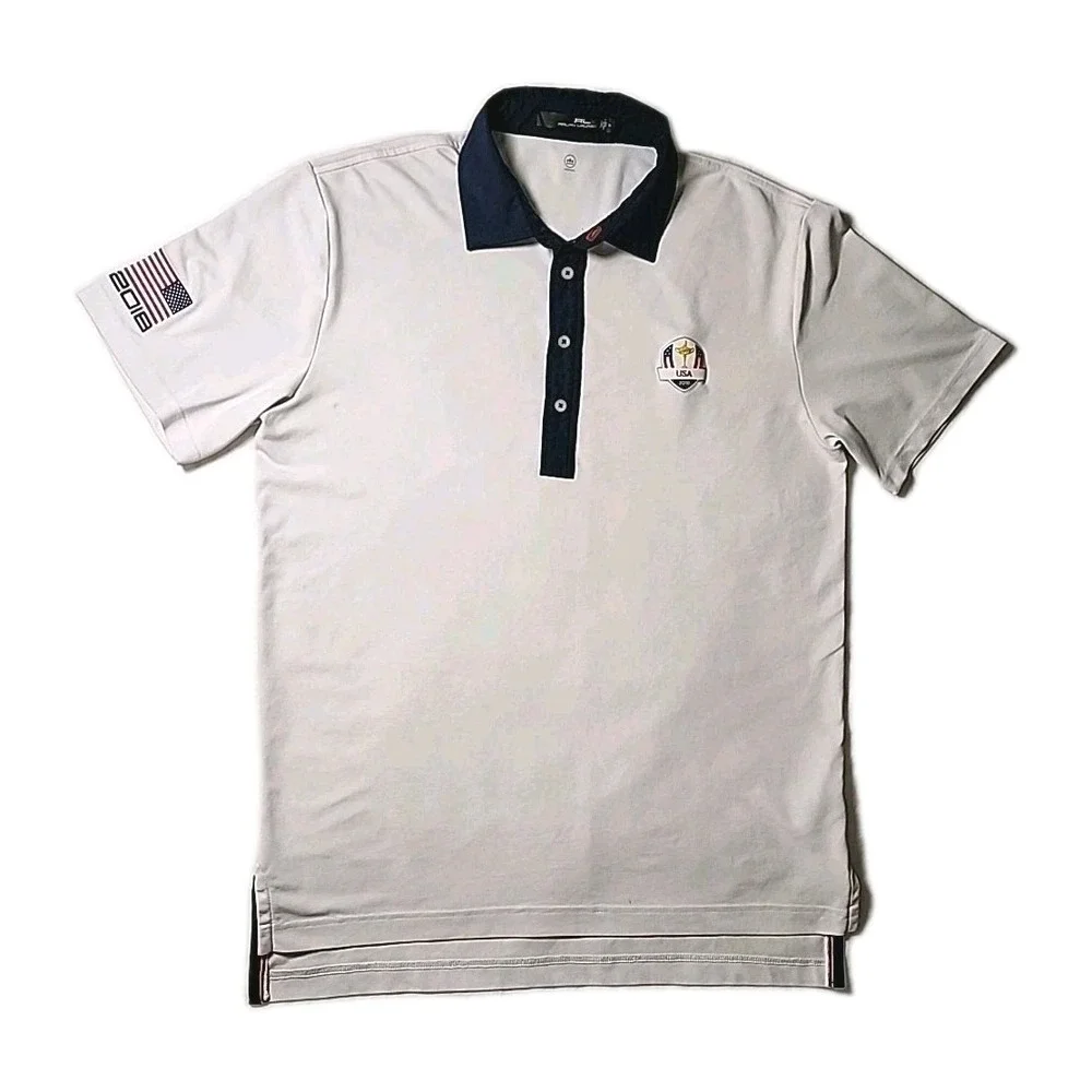 RLX Ralph Lauren Men's Medium‎ Polo 2018 Ryder Cup Golf USA Shirt White Ultimate